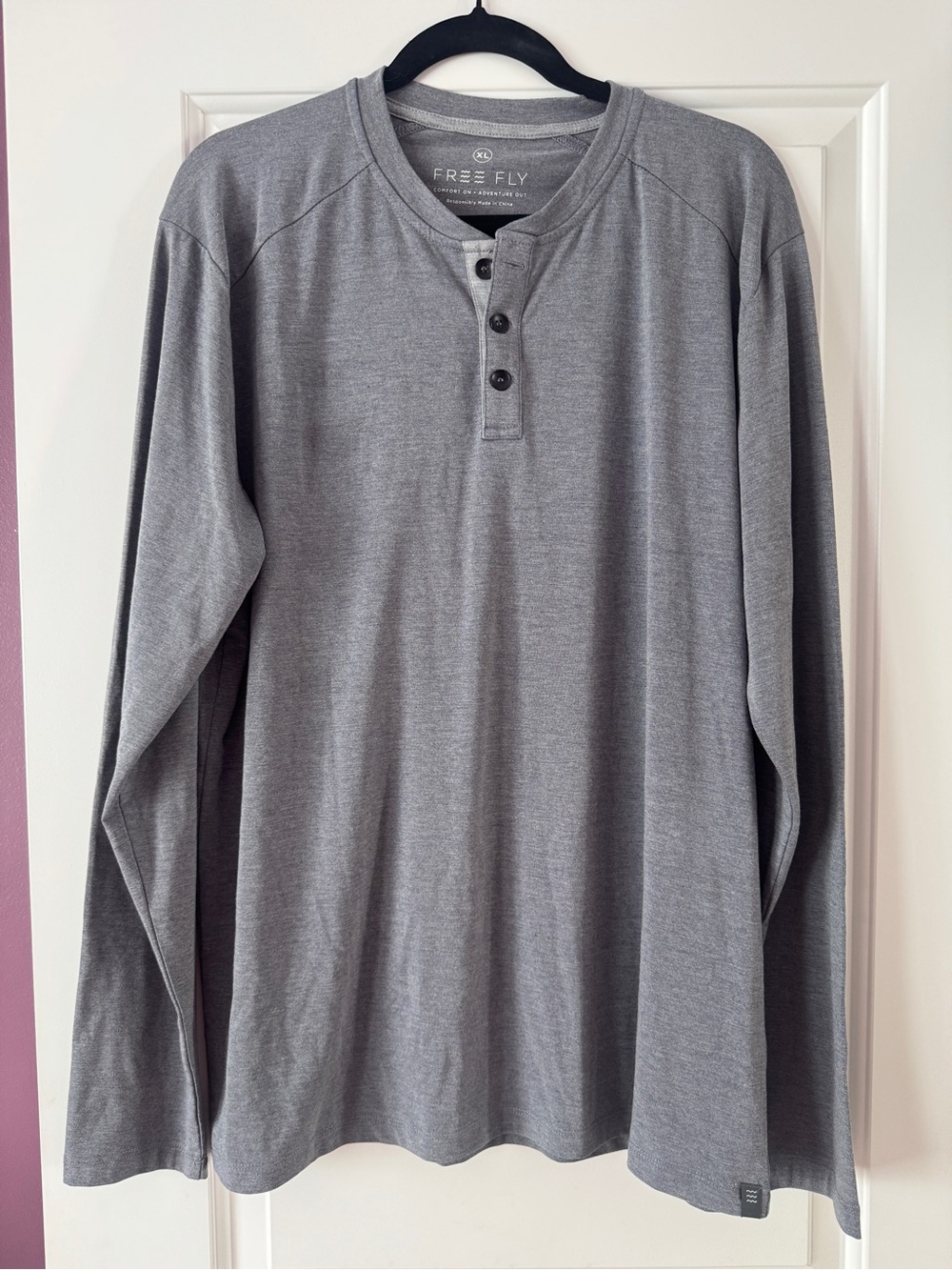 Free fly Men’s Long Sleeve Henley Shirt - Gray